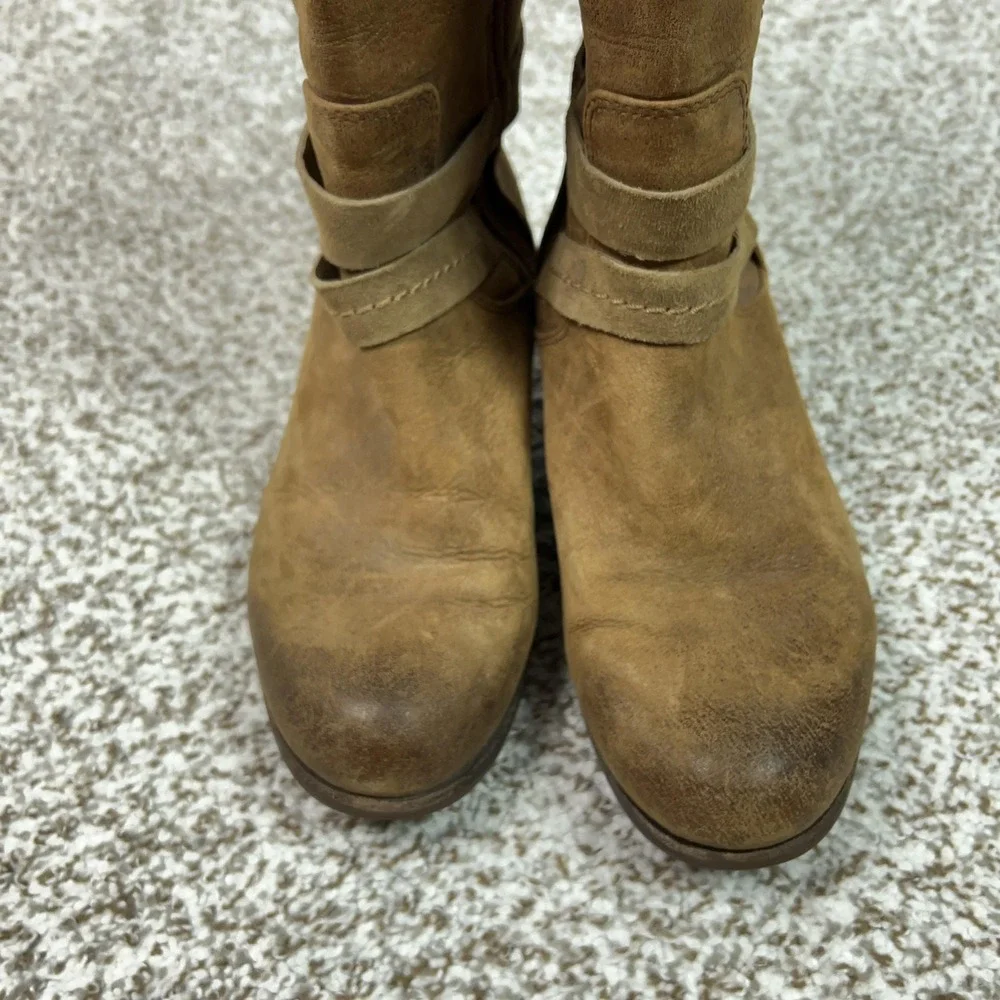 UGG Boots Womens Size 7.5 Brown Leather Tall Riding Buckle Knee High Harington